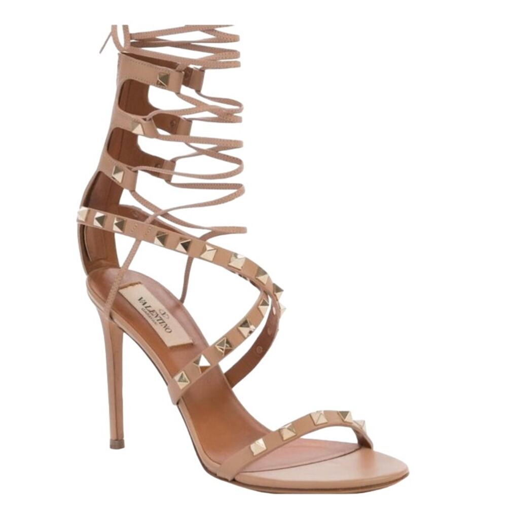 Valentino Garavani Rockstud Gladiator Lace-up Heeled Sandals Beige/Tan/Nude 36.5